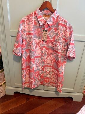 Men's Coral & Gray Hawaiian Short Sleeve Shirt